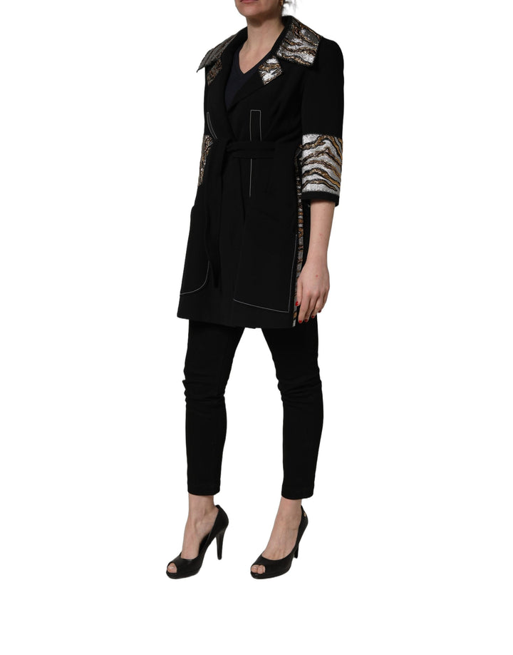 Dolce &amp; Gabbana Black Single-Breasted Brocade Coat Jacket