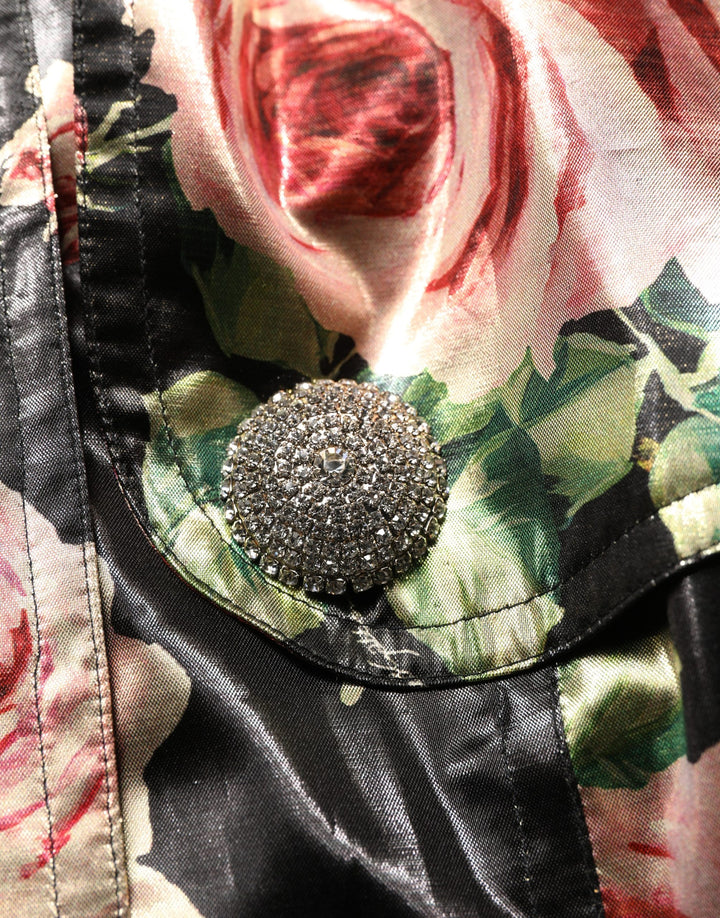 Dolce &amp; Gabbana Black Floral Belted Polyester Trench Coat Jacket