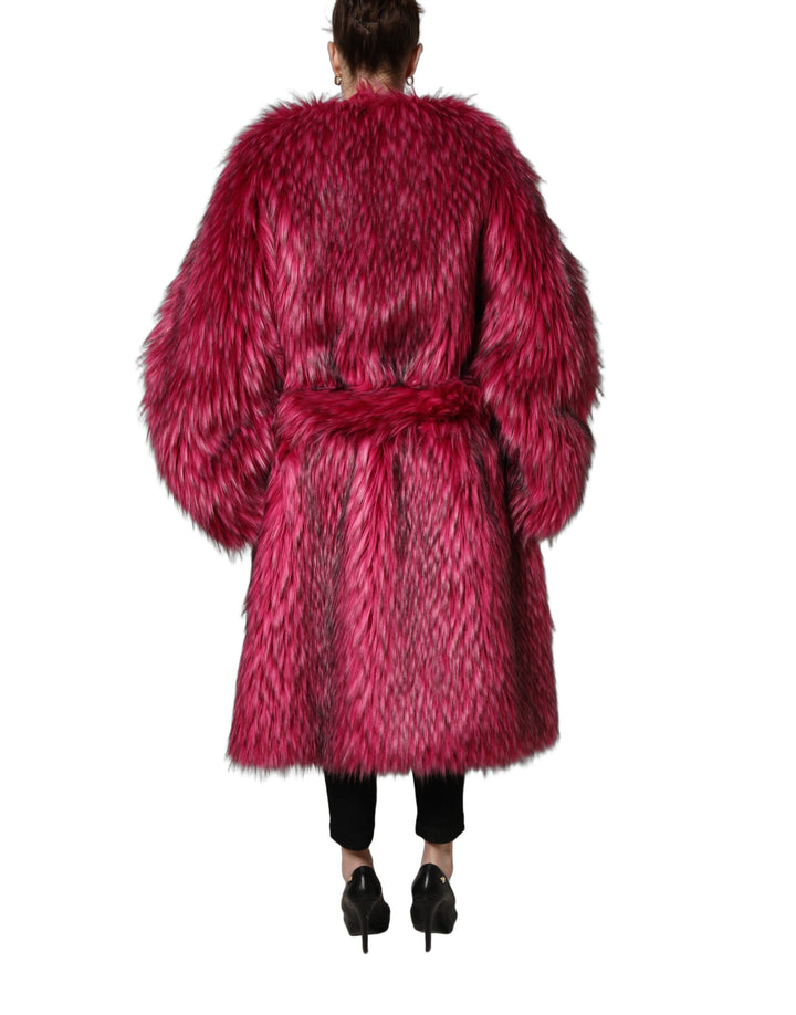 Dolce &amp; Gabbana Fuchsia Belted Faux-Fur Trench Coat Jacket