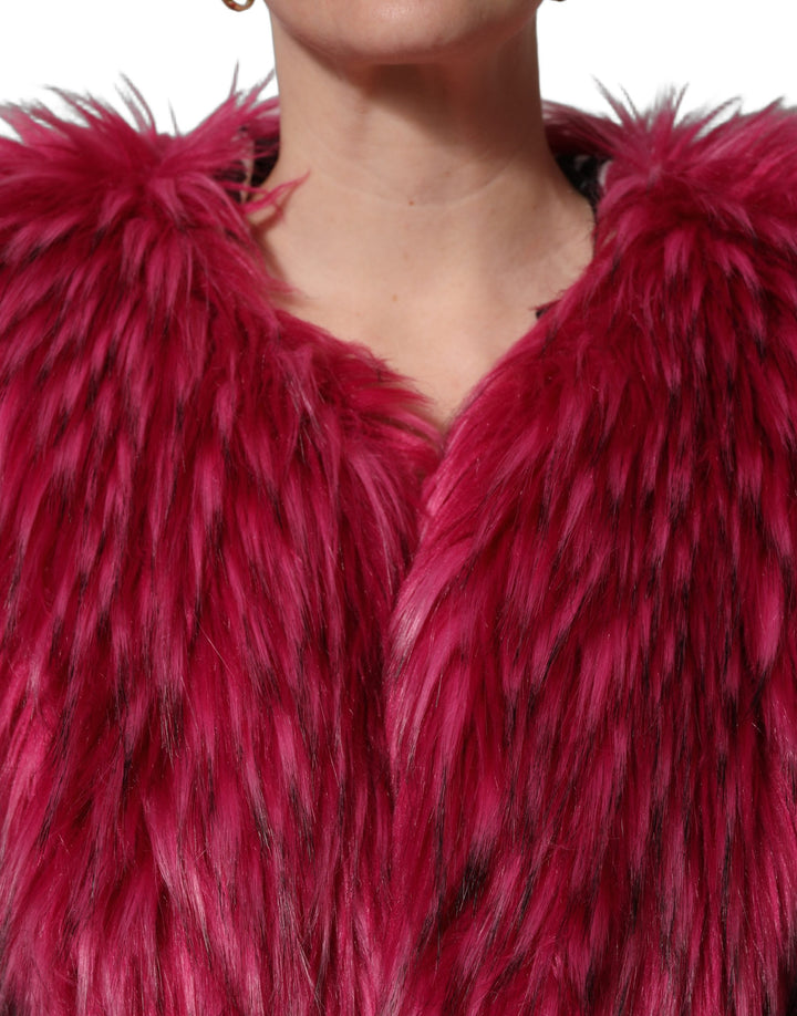 Dolce &amp; Gabbana Fuchsia Belted Faux-Fur Trench Coat Jacket