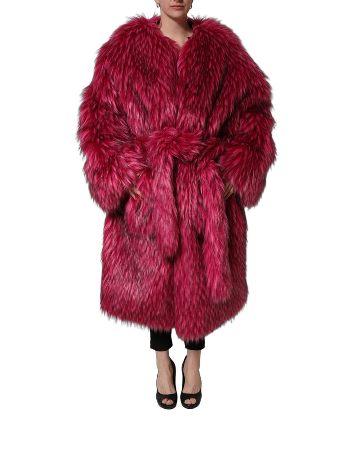Dolce &amp; Gabbana Fuchsia Belted Faux-Fur Trench Coat Jacket