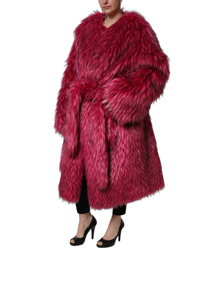 Dolce &amp; Gabbana Fuchsia Belted Faux-Fur Trench Coat Jacket