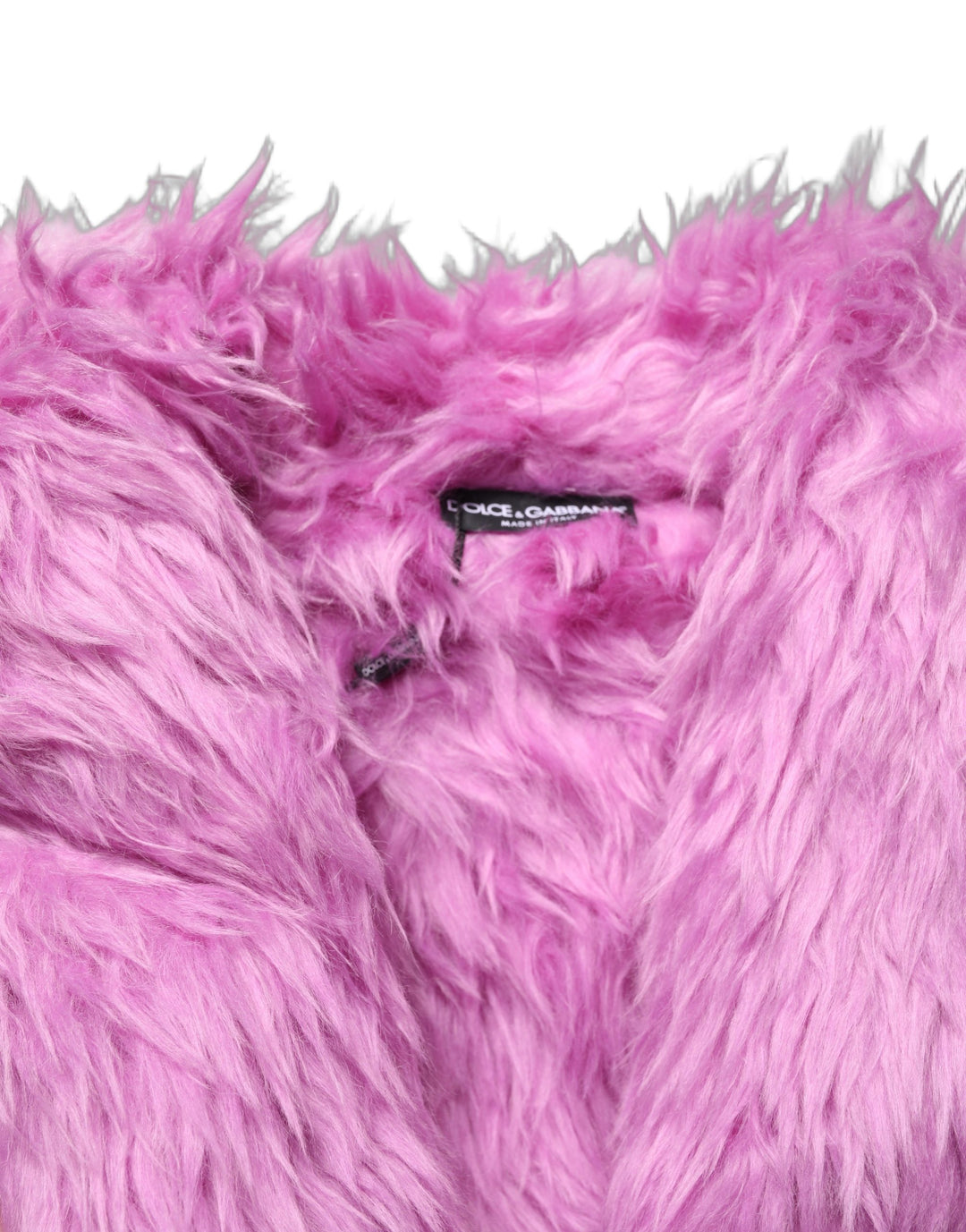 Dolce &amp; Gabbana Pink Plush Faux Fur Gold Leather Coat Jacket