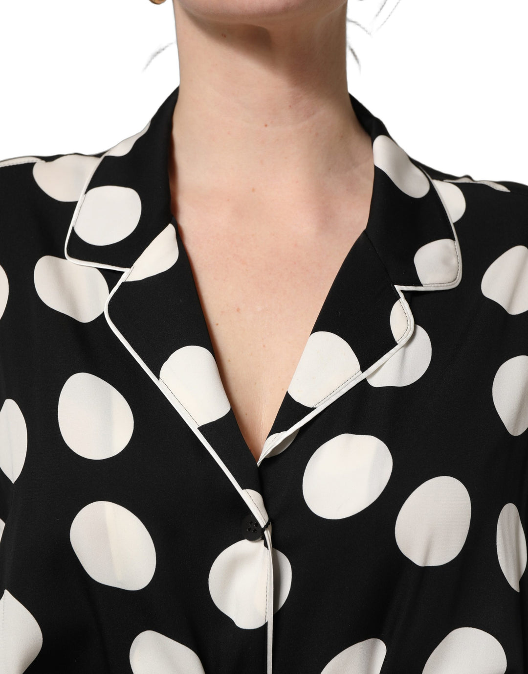 Dolce &amp; Gabbana Black White Polka Dot Pajama 2 Piece Set Sleepwear
