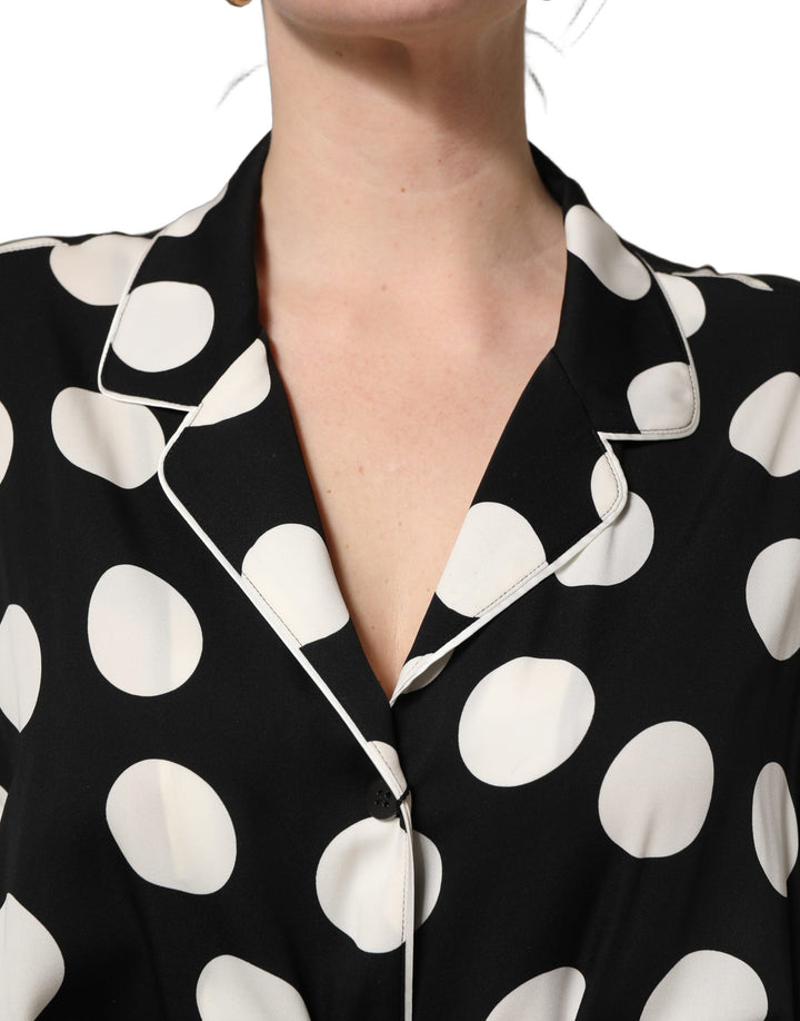 Dolce &amp; Gabbana Black White Polka Dot Pajama 2 Piece Set Sleepwear