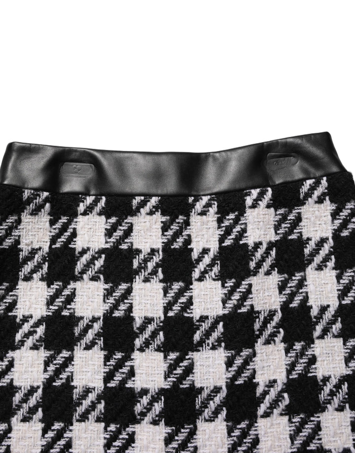 Dolce &amp; Gabbana Black White Tweed Houndstooth Mini Skirt
