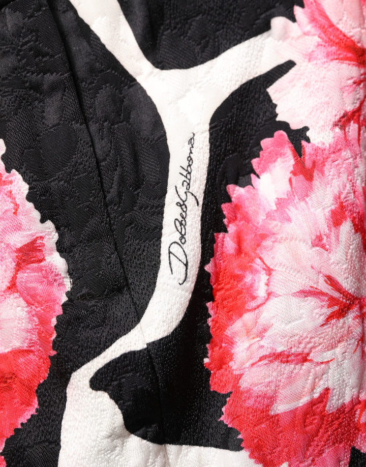 Dolce &amp; Gabbana Black Pink Carnation Floral Print Jacquard Mini Skirt