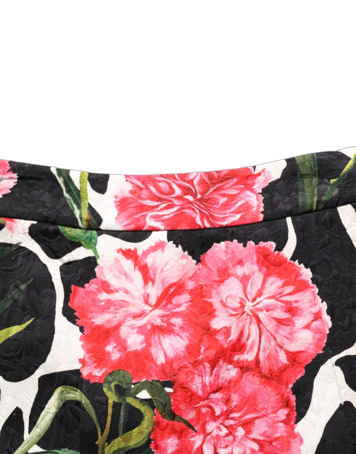 Dolce &amp; Gabbana Black Pink Carnation Floral Print Jacquard Mini Skirt