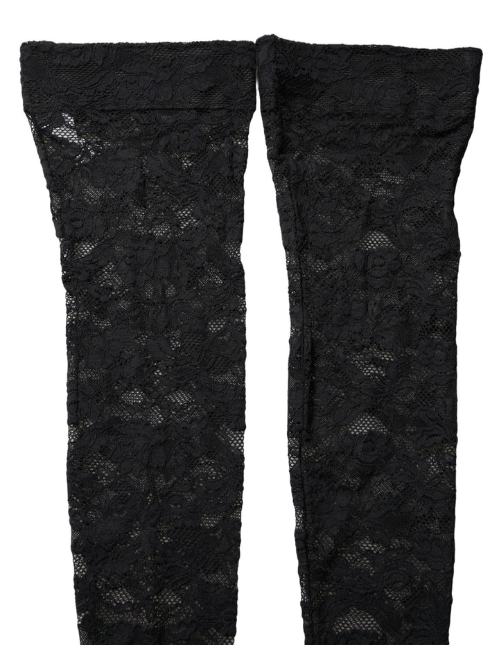 Dolce &amp; Gabbana Black Floral Lace Thigh High Stockings Socks