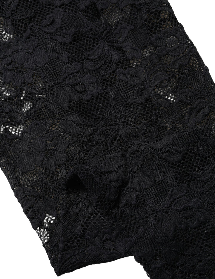 Dolce &amp; Gabbana Black Floral Lace Thigh High Stockings Socks