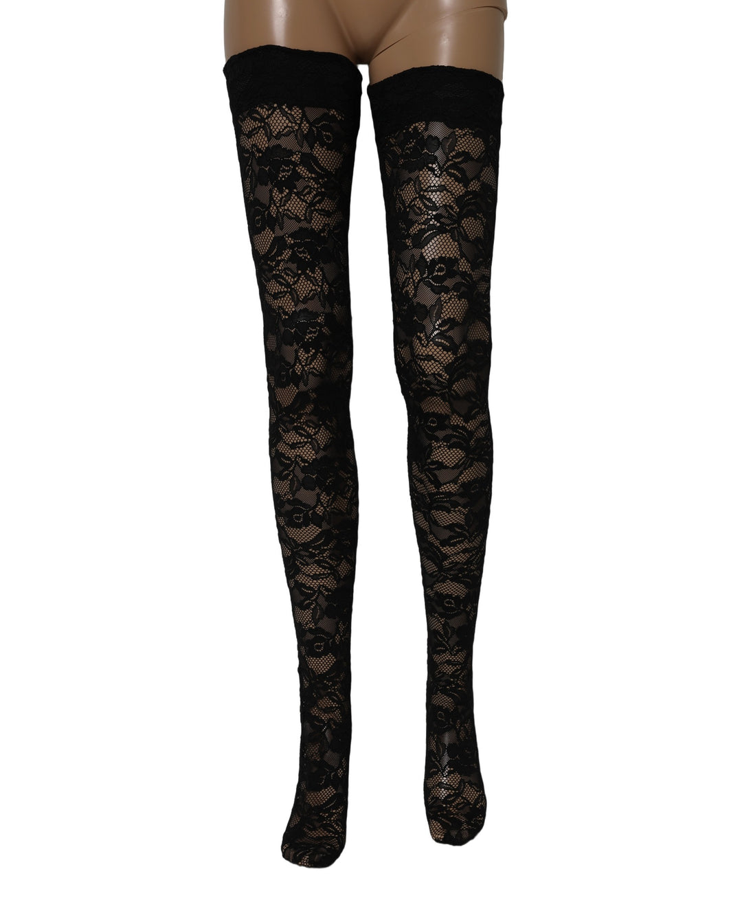 Dolce &amp; Gabbana Black Floral Lace Thigh High Stockings Socks