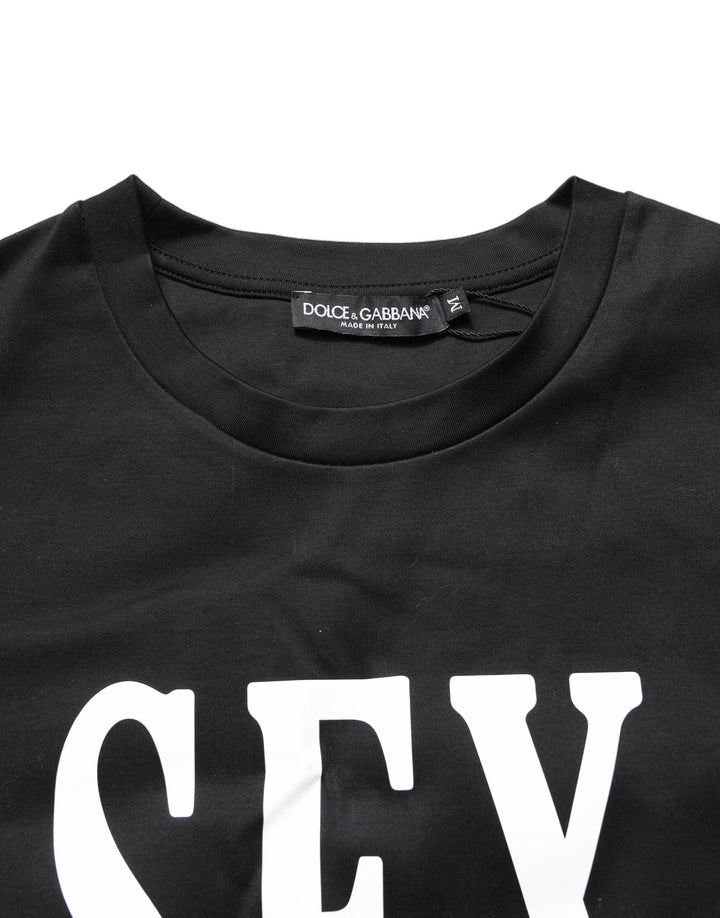 Dolce &amp; Gabbana Black Jersey Graphic Short Sleeve Crew Neck T-shirt