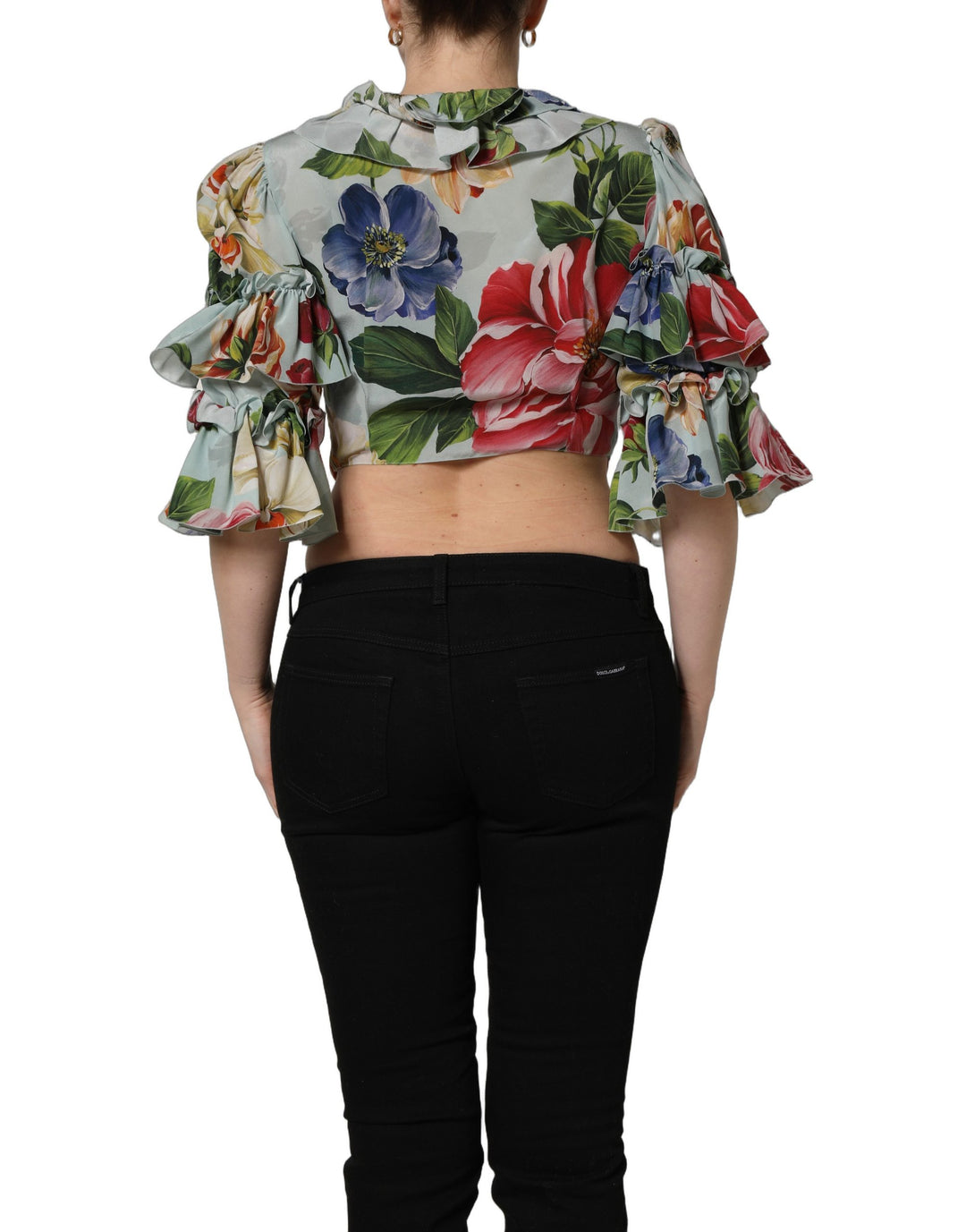 Dolce &amp; Gabbana Multicolor Floral Silk Cropped Shirt Top