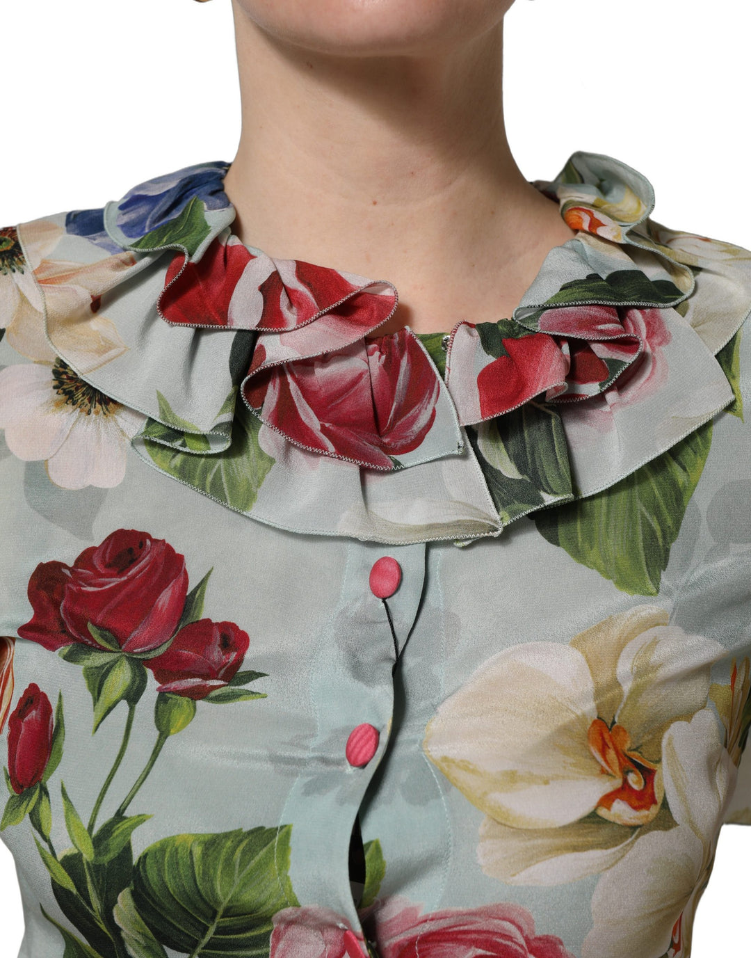 Dolce &amp; Gabbana Multicolor Floral Silk Cropped Shirt Top