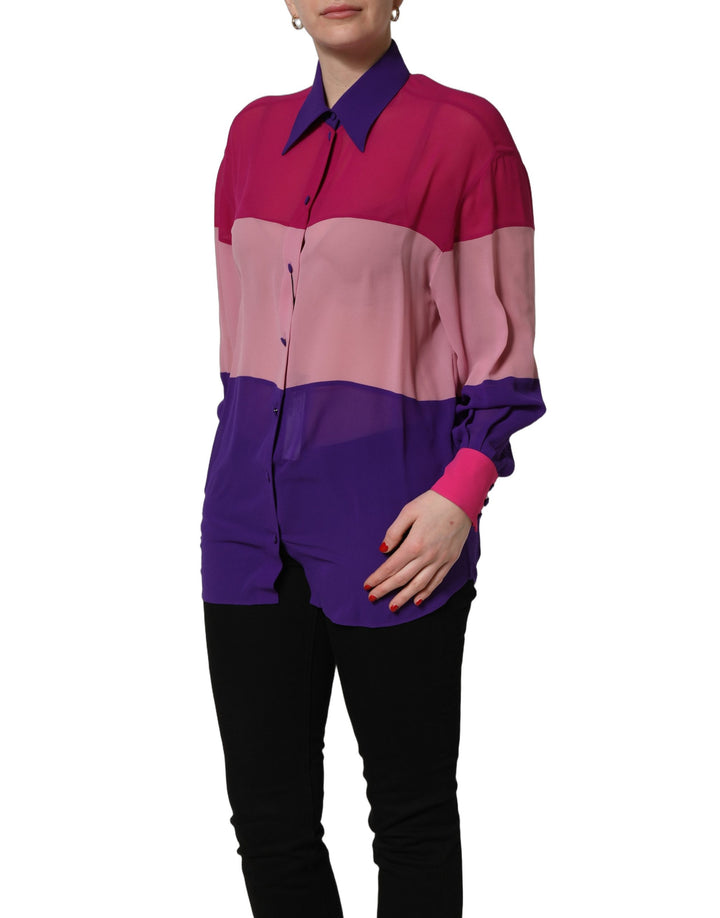 Dolce &amp; Gabbana Multicolor Silk Patchwork Shirt Blouse Top