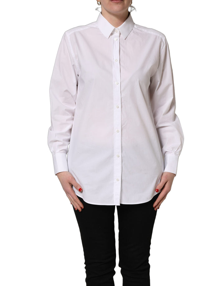 Dolce &amp; Gabbana White Cotton Long Sleeve Button-Up Shirt Top