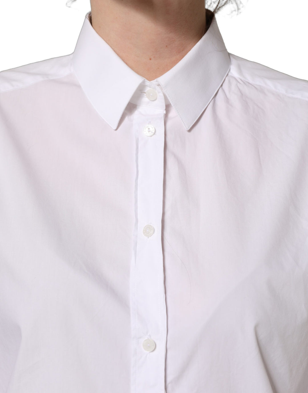 Dolce &amp; Gabbana White Cotton Long Sleeve Button-Up Shirt Top