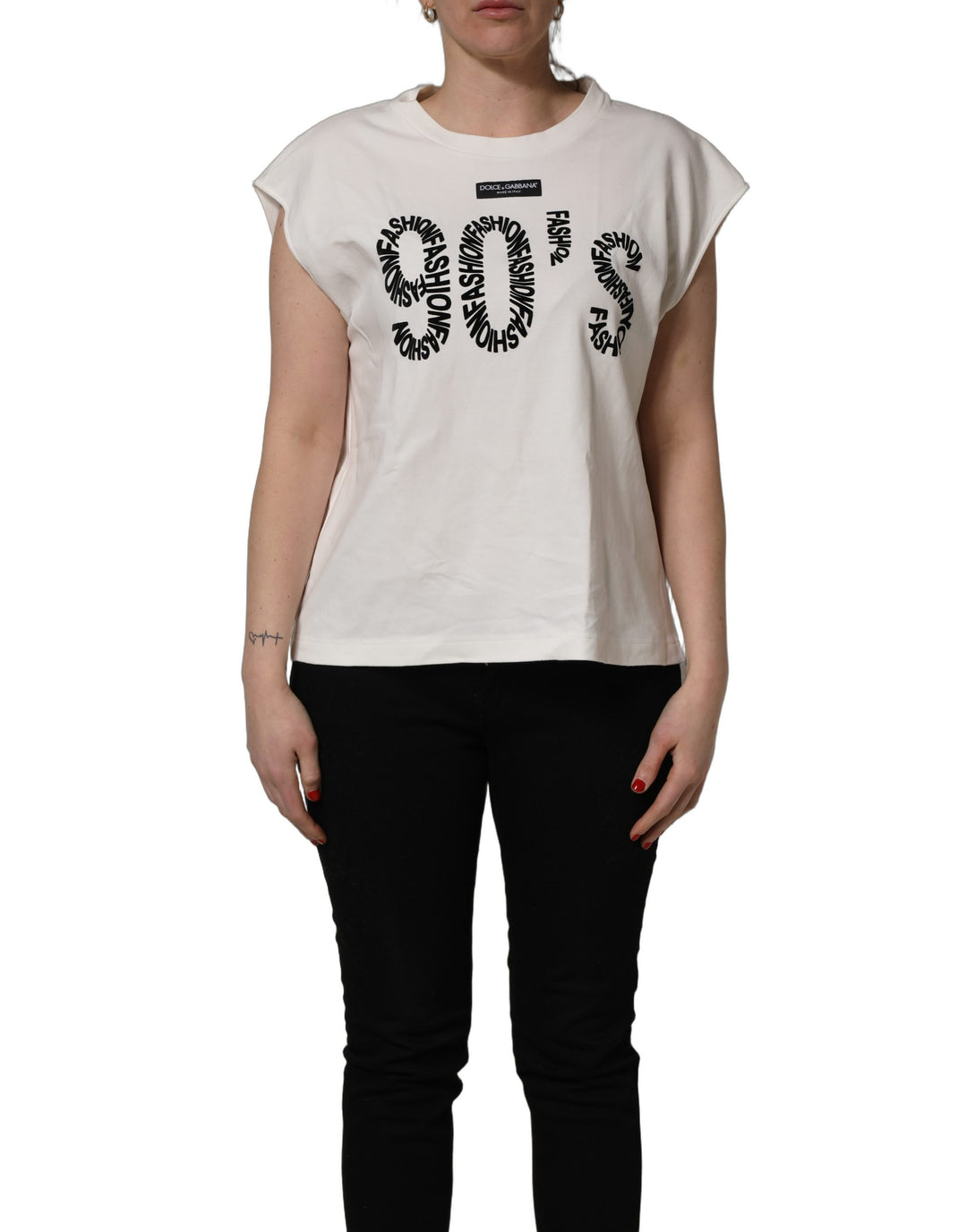 Dolce &amp; Gabbana White Cotton Graphic Sleeveless Tank Top