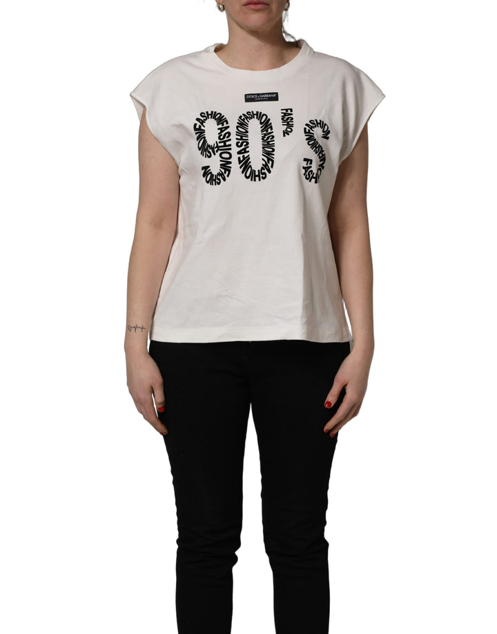Dolce &amp; Gabbana White Cotton Graphic Sleeveless Tank Top