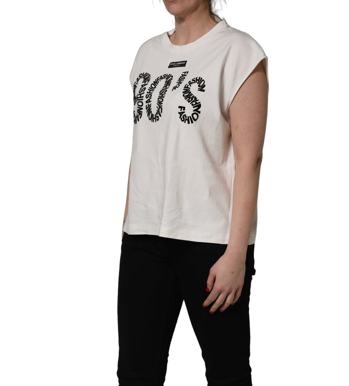 Dolce &amp; Gabbana White Cotton Graphic Sleeveless Tank Top