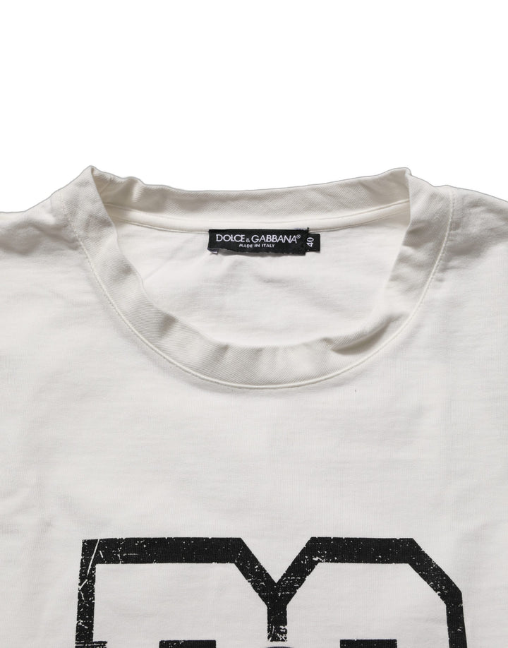 Dolce &amp; Gabbana White Cotton DG Logo Print Cropped Jersey Top