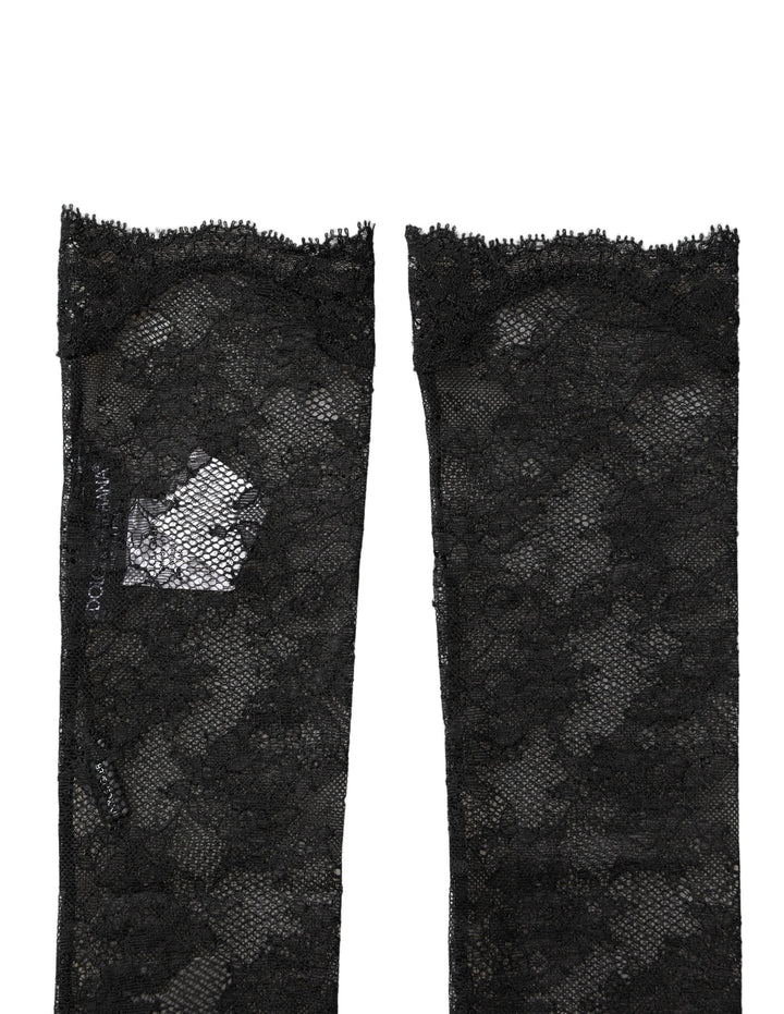 Dolce &amp; Gabbana Black Floral Lace Nylon Stretch Knee Socks