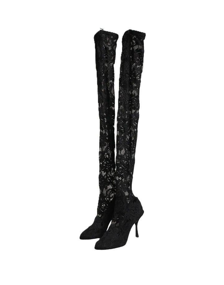 Dolce &amp; Gabbana Black Taormina Lace Socks Boots Pumps Shoes