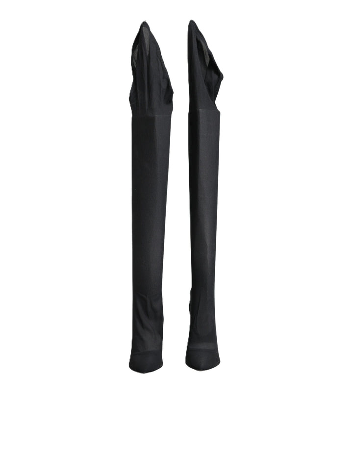 Dolce &amp; Gabbana Black Stretch Socks Knee High Boots Shoes