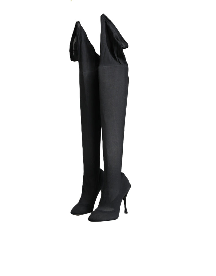 Dolce &amp; Gabbana Black Stretch Socks Knee High Boots Shoes