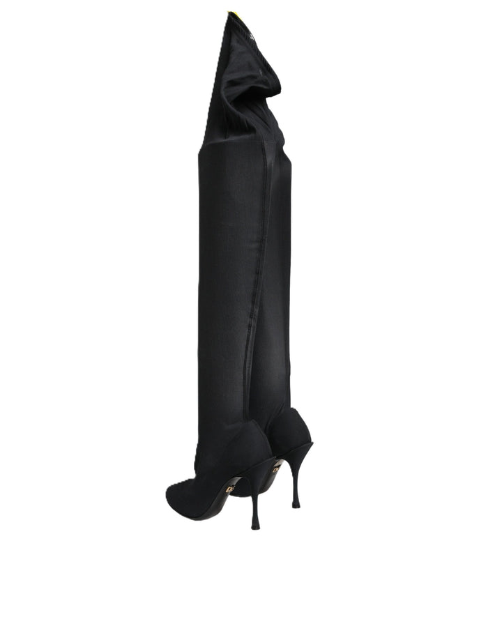 Dolce &amp; Gabbana Black Stretch Socks Knee High Boots Shoes