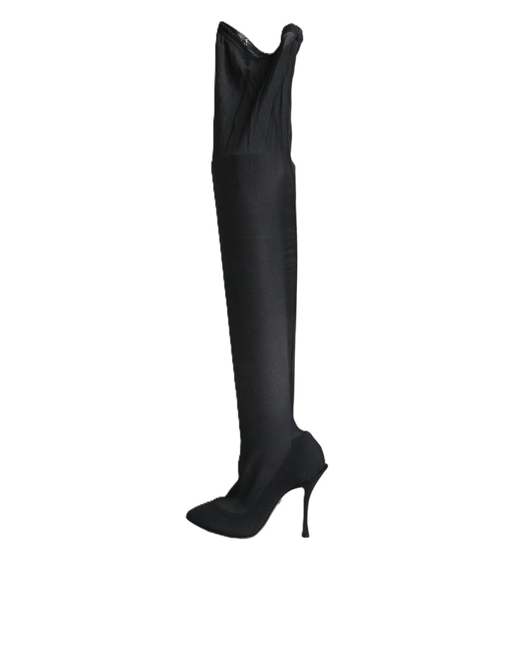 Dolce &amp; Gabbana Black Stretch Socks Knee High Boots Shoes