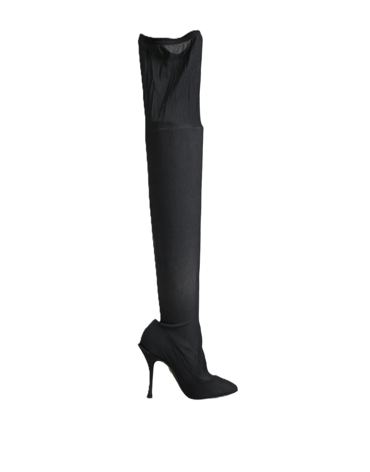 Dolce &amp; Gabbana Black Stretch Socks Knee High Boots Shoes