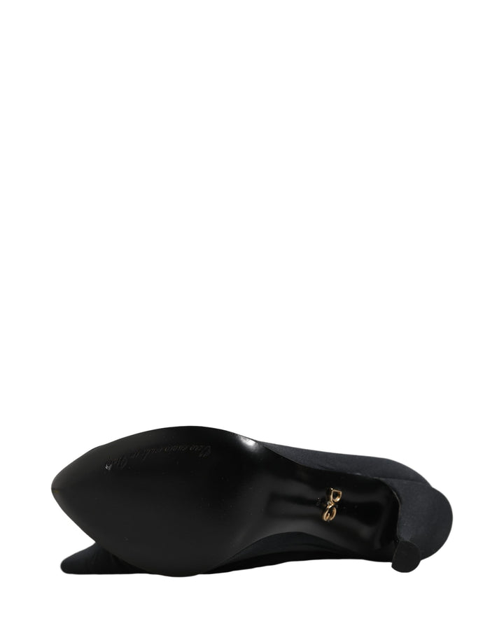 Dolce &amp; Gabbana Black Stretch Socks Knee High Boots Shoes