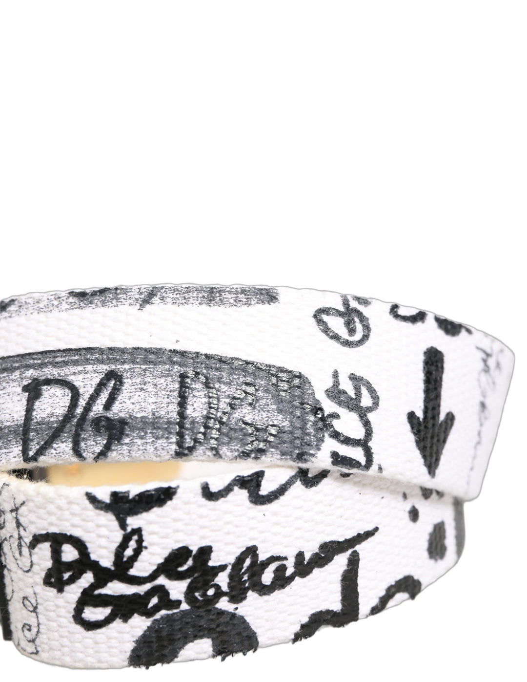 Dolce &amp; Gabbana White Graffiti Print Gold Metal Buckle Belt