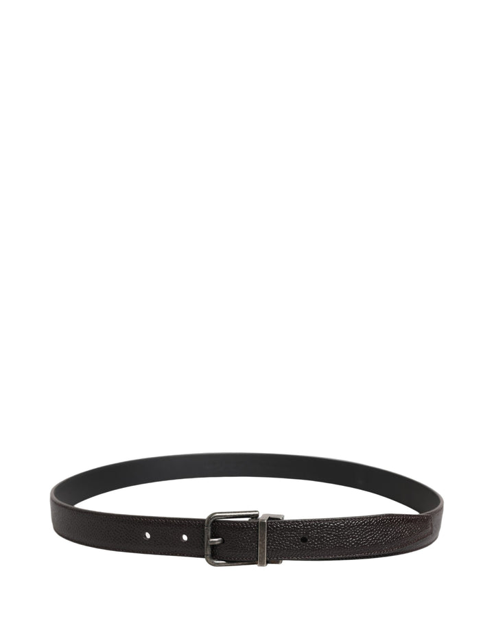 Dolce &amp; Gabbana Brown Calf Leather Vintage Style Silver Buckle Belt