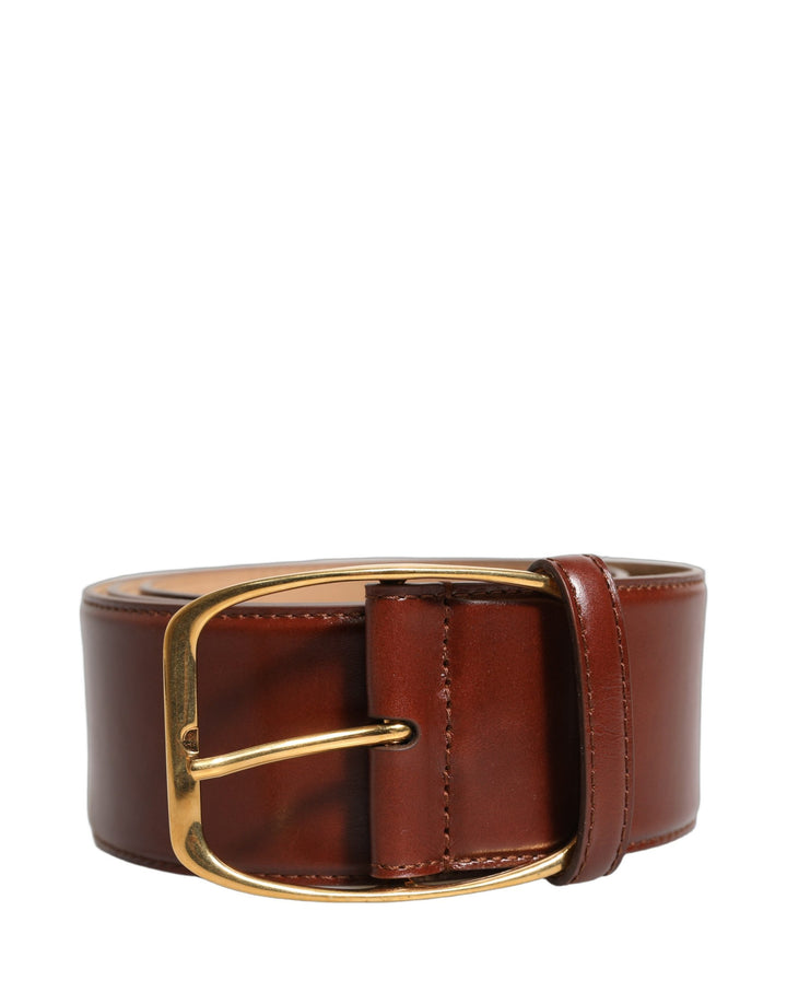 Dolce &amp; Gabbana Brown Calfskin Leather Gold Metal Buckle Belt