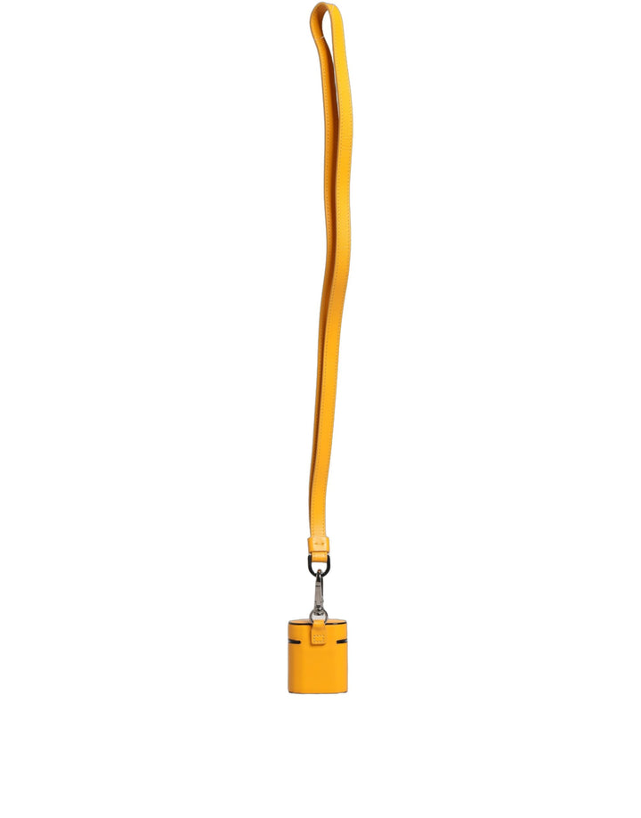 Dolce &amp; Gabbana Case Yellow Calf Leather Logo Flip Holder Strap Airpods