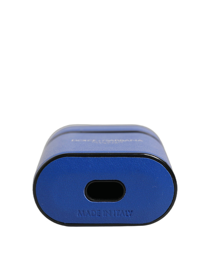 Dolce &amp; Gabbana Case Blue Calf Leather Logo Flip Holder Strap Airpods