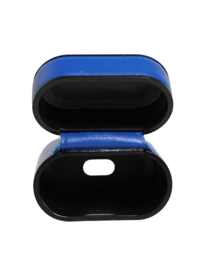 Dolce &amp; Gabbana Case Blue Calf Leather Logo Flip Holder Strap Airpods