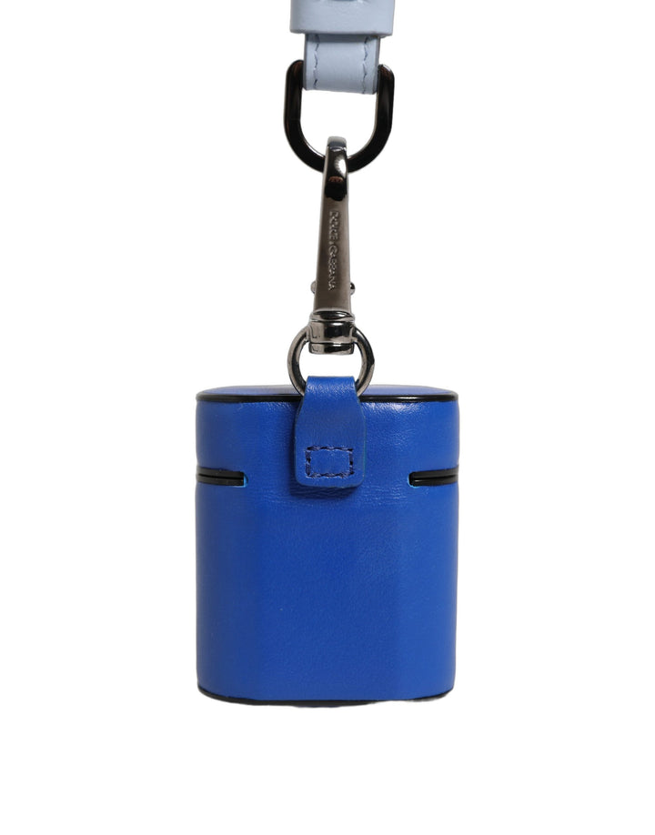 Dolce &amp; Gabbana Case Blue Calf Leather Logo Flip Holder Strap Airpods