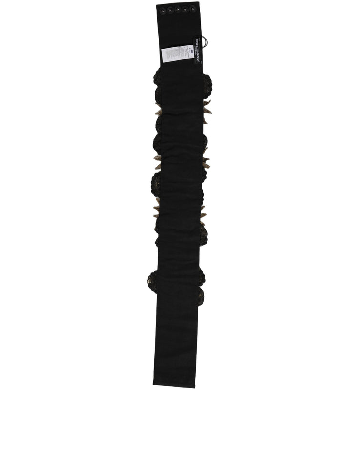 Dolce &amp; Gabbana Black Gold Tone Crystal Brass Flower Brooches Belt