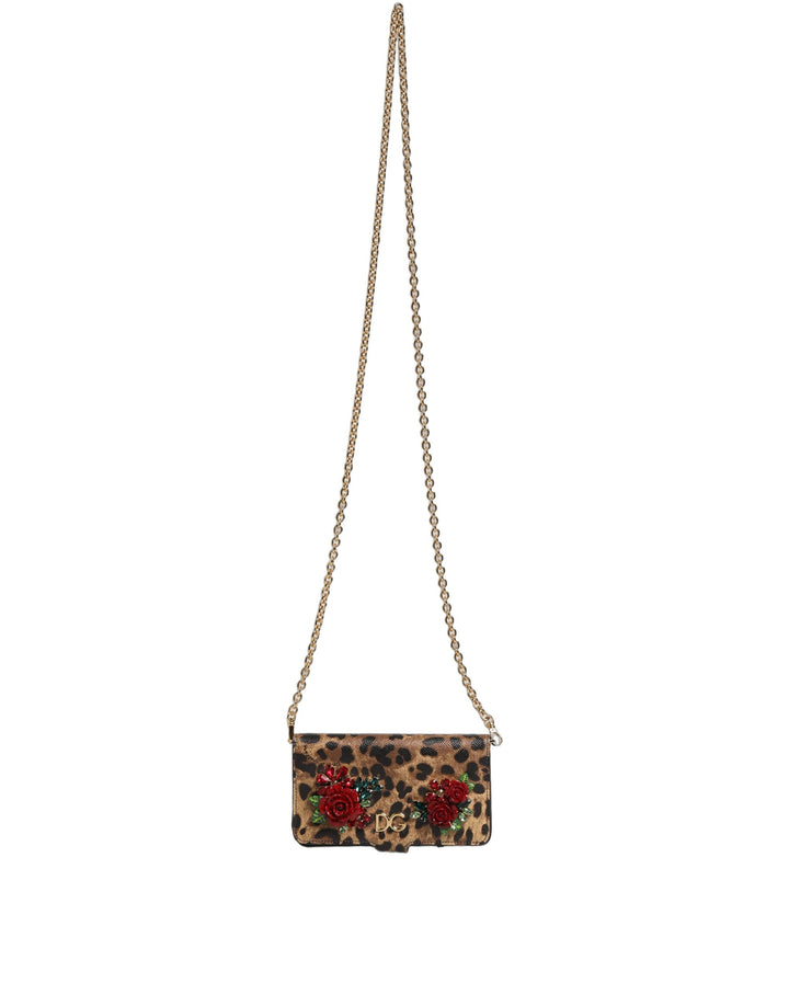 Dolce &amp; Gabbana Flip Cover Brown Leopard Crystal iPhone X - XS Case