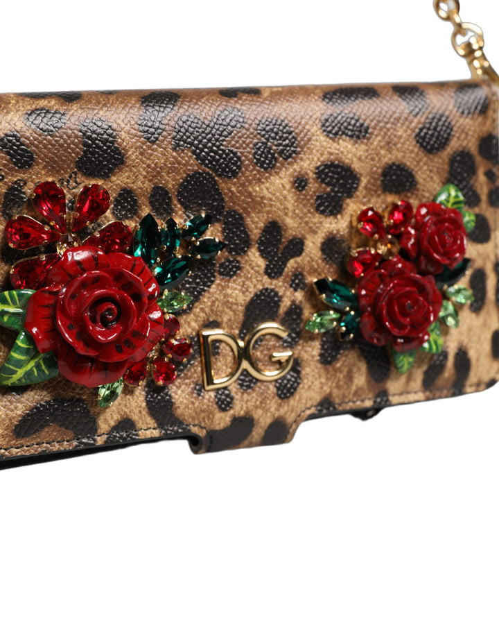 Dolce &amp; Gabbana Flip Cover Brown Leopard Crystal iPhone X - XS Case