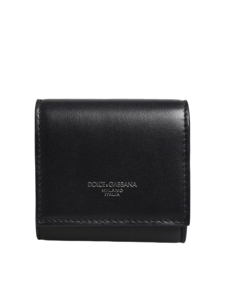 Dolce &amp; Gabbana Black Calfskin Leather Logo Print Bifold CoinPurse Wallet