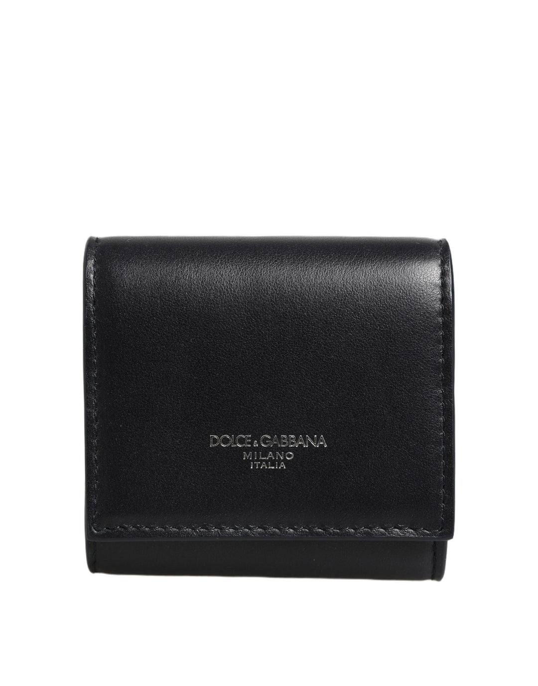 Dolce &amp; Gabbana Black Calfskin Leather Logo Print Bifold CoinPurse Wallet