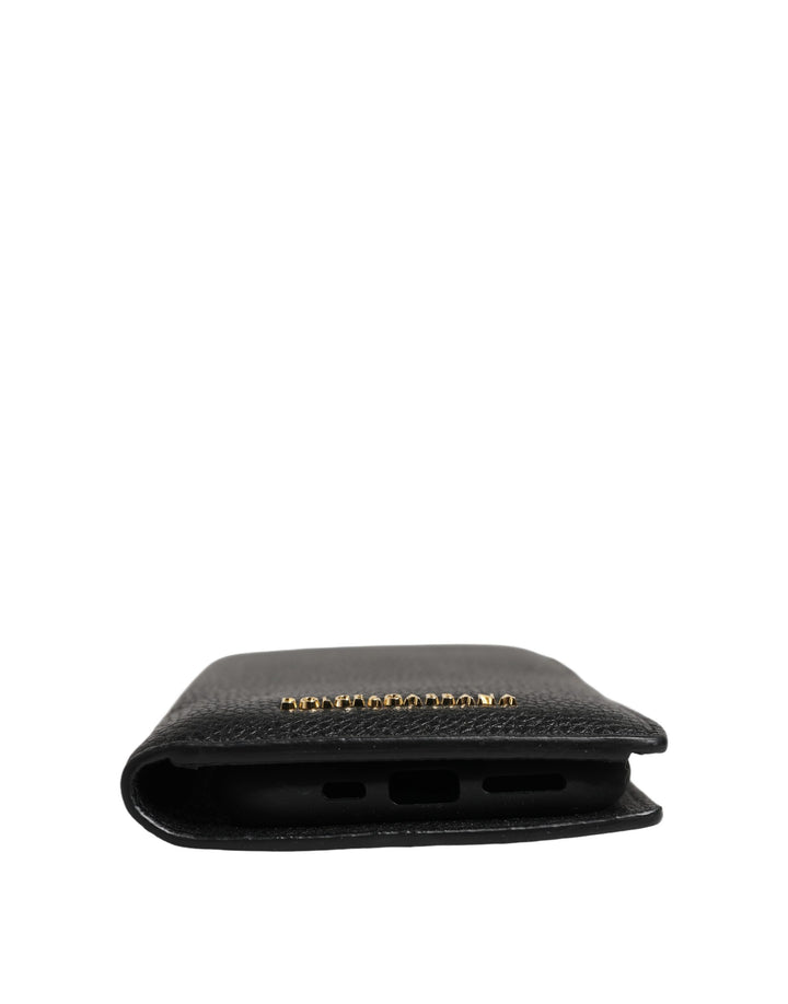 Dolce &amp; Gabbana Case Flip Cover Black Calf Leather iPhone11 PRO Phone