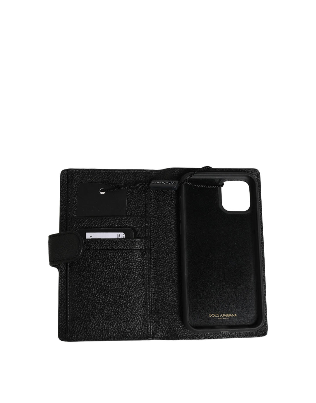Dolce &amp; Gabbana Case Flip Cover Black Calf Leather iPhone11 PRO Phone