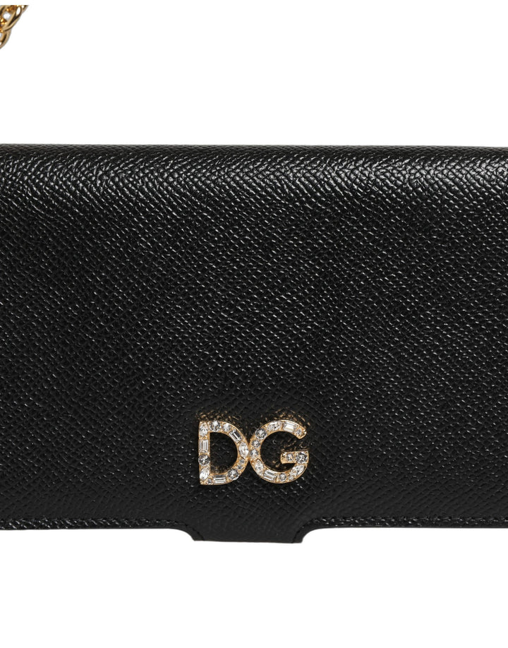 Dolce &amp; Gabbana Case Flip Cover Black Calf Leather iPhone X - XS Phone