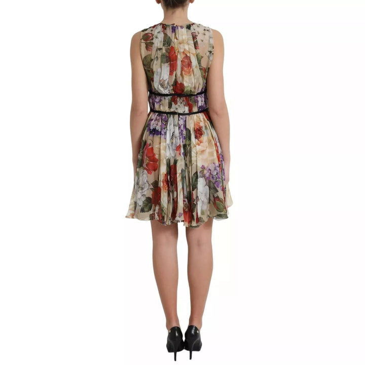 Dolce &amp; Gabbana Beige Floral Sleeveless A-line Mini Dress