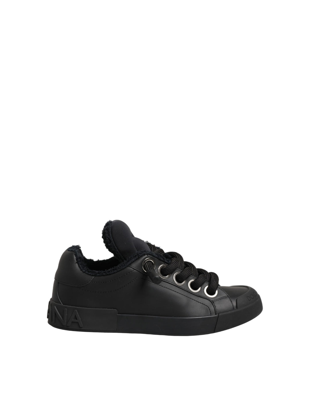 Dolce &amp; Gabbana Black Leather Low Top Portofino Sneakers Shoes